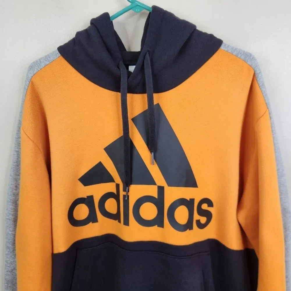 Adidas Mens Long Sleeve Colorblock Big Logo Hoodie Large